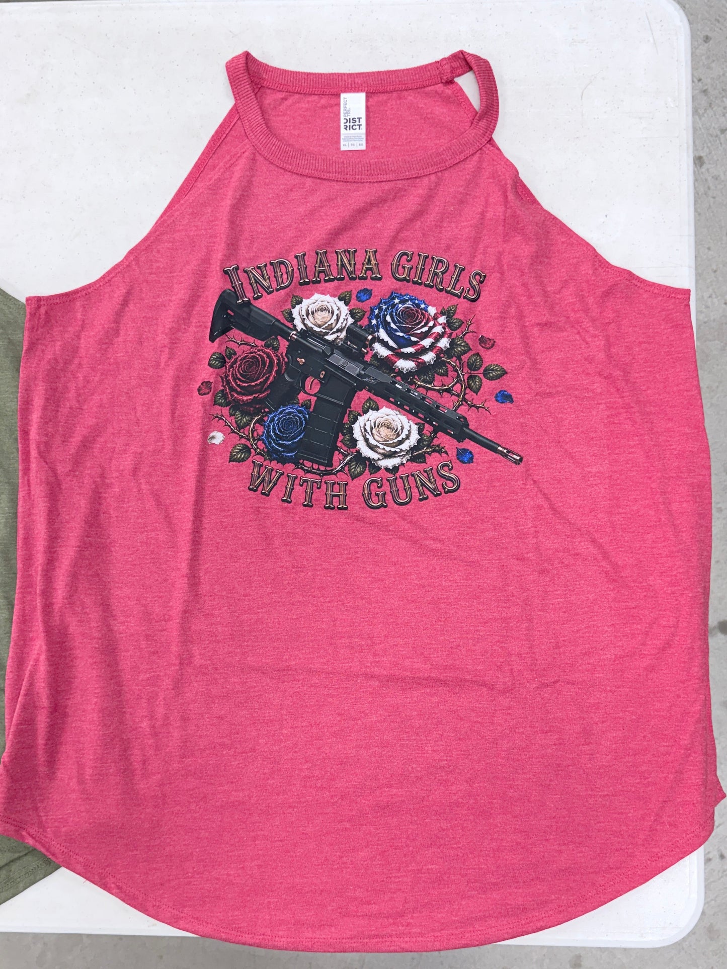 Indiana Girls With Guns Ladies Patriotic Rose Tank (Rifle)