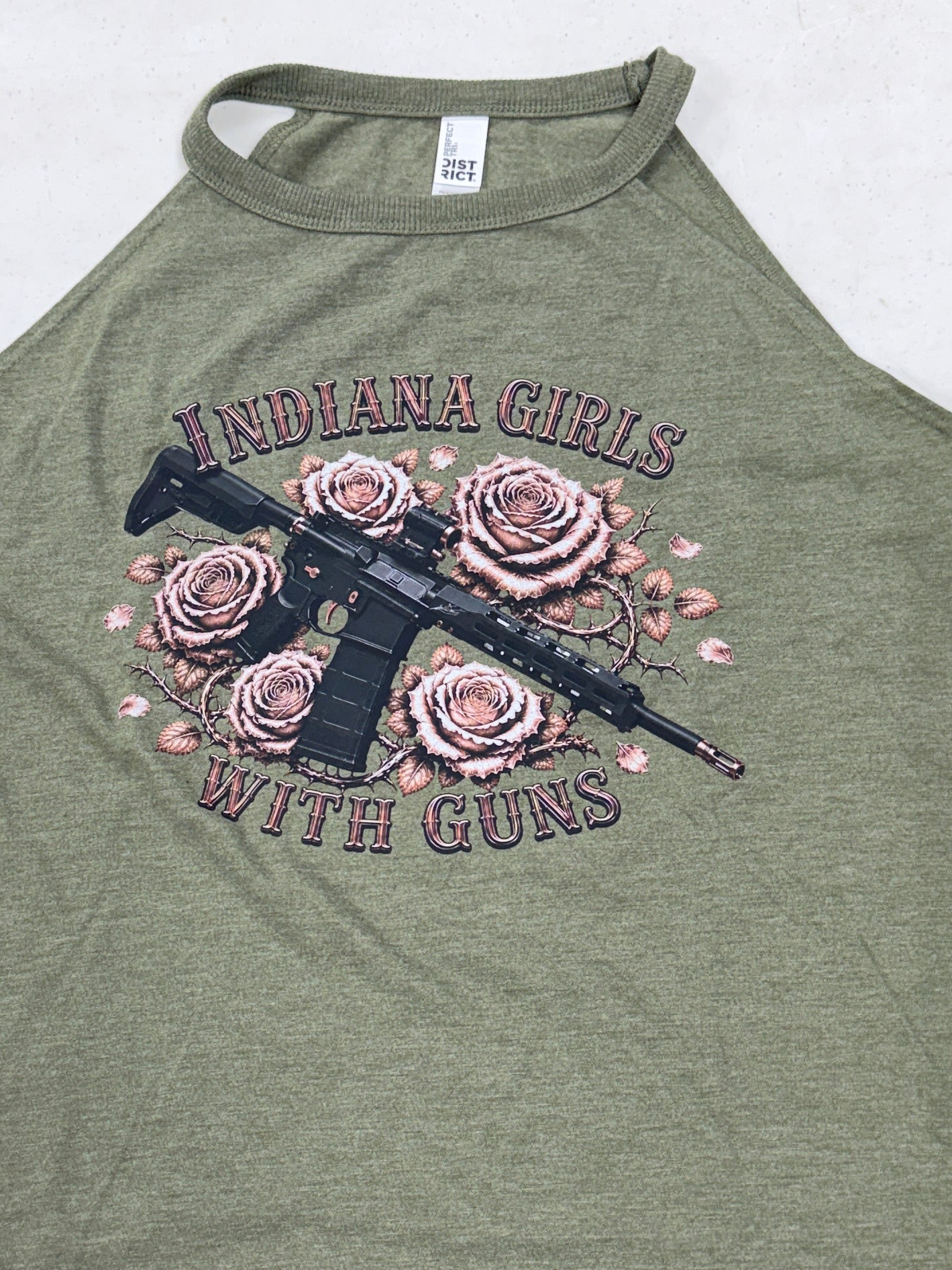 Ladies Indiana Girls With Guns Pink Rose Tank (Rifle)