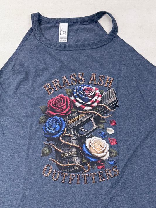 Brass Ash Outfitters Ladies Patriotic Rose Tank (pistol)