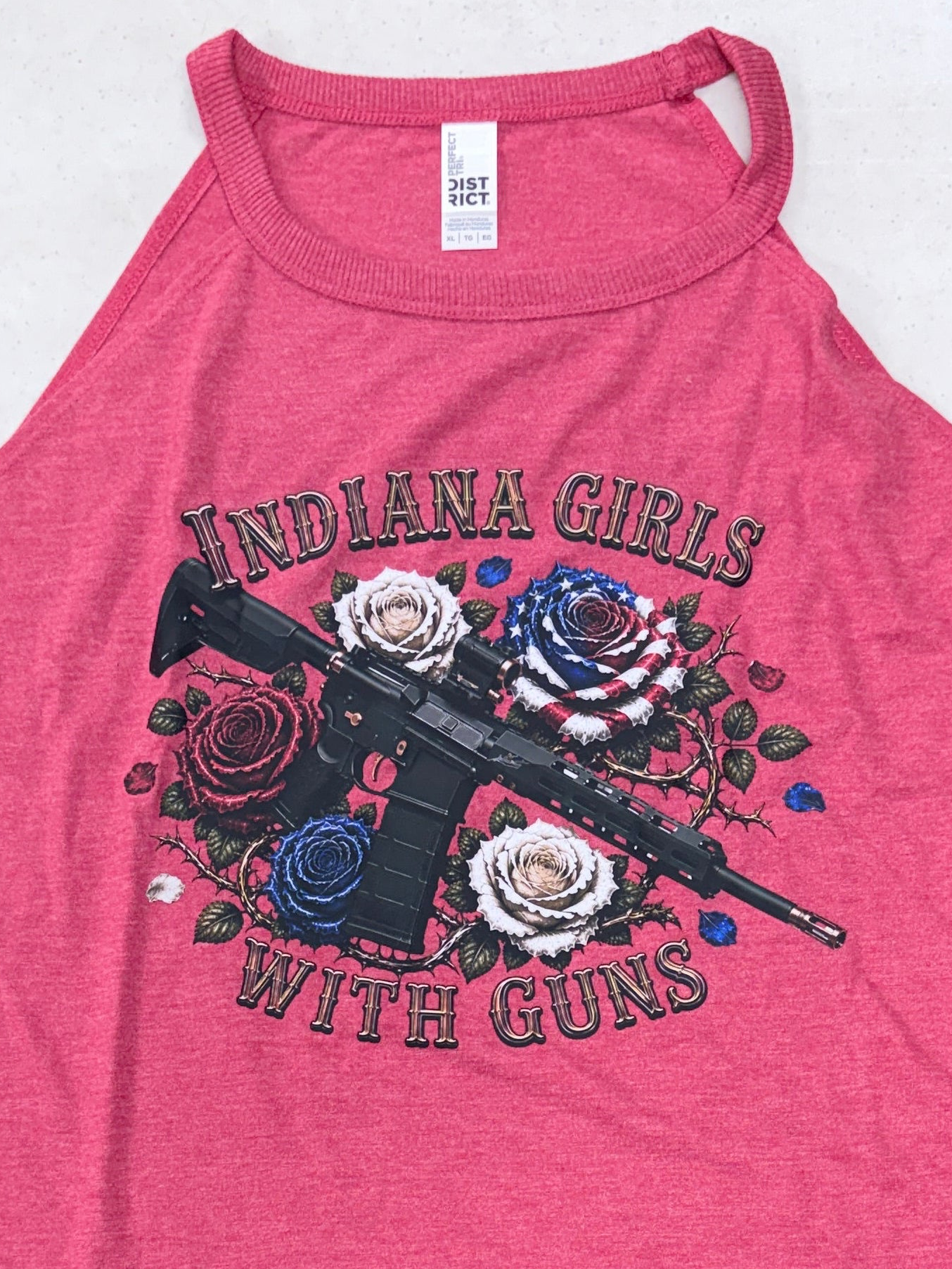 Indiana Girls With Guns Ladies Patriotic Rose Tank (Rifle)