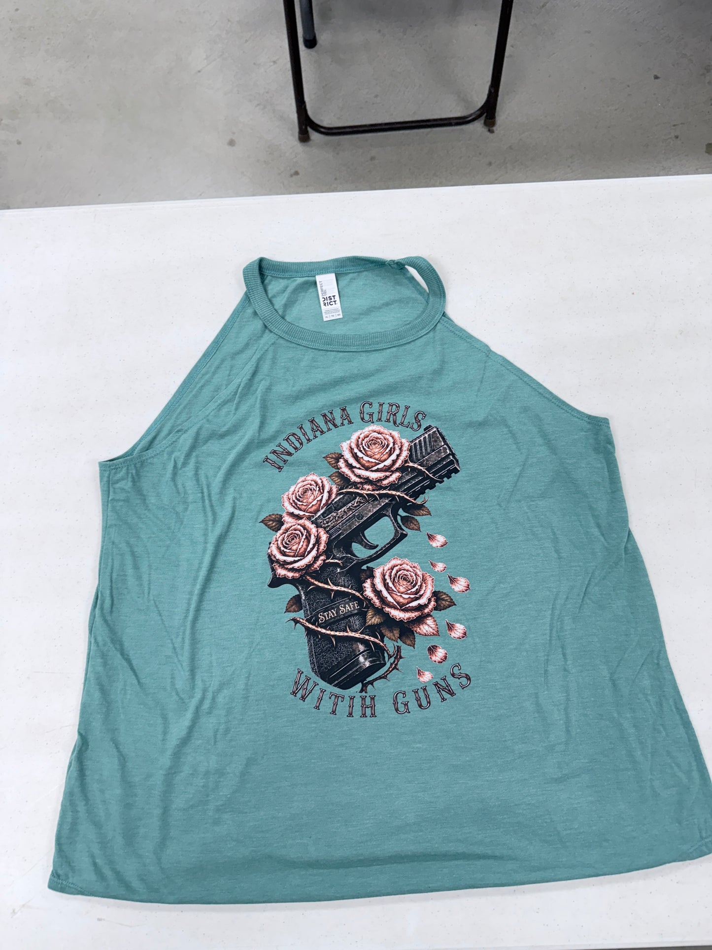 Indiana Girls With Guns Ladies Pink Rose Tank (pistol)